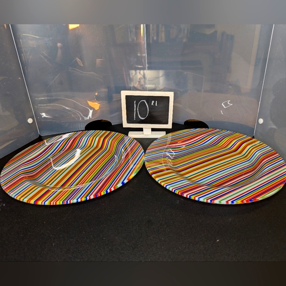 Pier 1 Other - Pier 1 vintage‎ colorful striped heavy glass 10" dinner plates 2